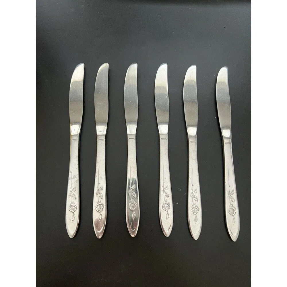 Oneida Community MY ROSE Stainless 6 Dinner Knives Betty Crocker Flatware 8 1/2